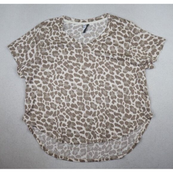 JACLYN INTIMATES - WOMEN'S BEIGE ANIMAL PRINT SOFT SHORT SLEEVE PAJAMA TOP - 1X - Picture 1 of 6